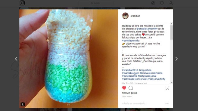captura imagen de instagram. Botella arcoíris